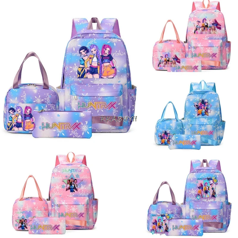 Mochilas K-pop Demon Hunters, 3 piezas, con estampado de nieve, para estudiantes, niñas, de nailon, bonitas, para adolescentes, mochilas escolares