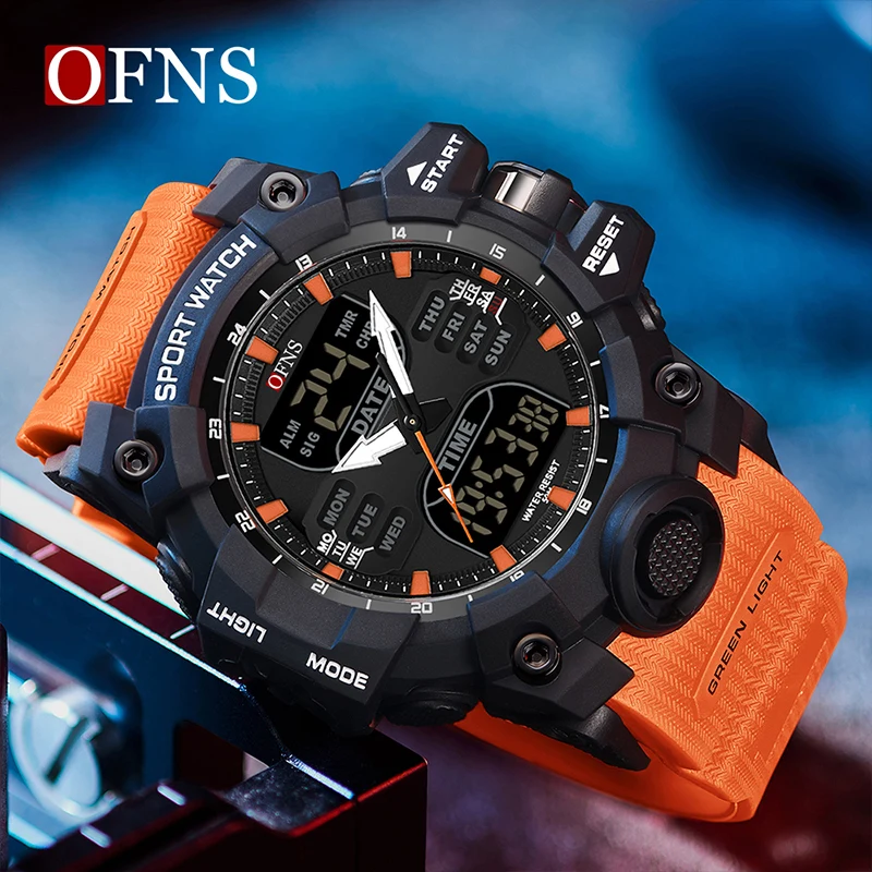 OFNS Top Luxury Dual Display LED Electron Men Watches Military Sports Waterproof Watch G Style Quartz Outdoors Male Wristwatch