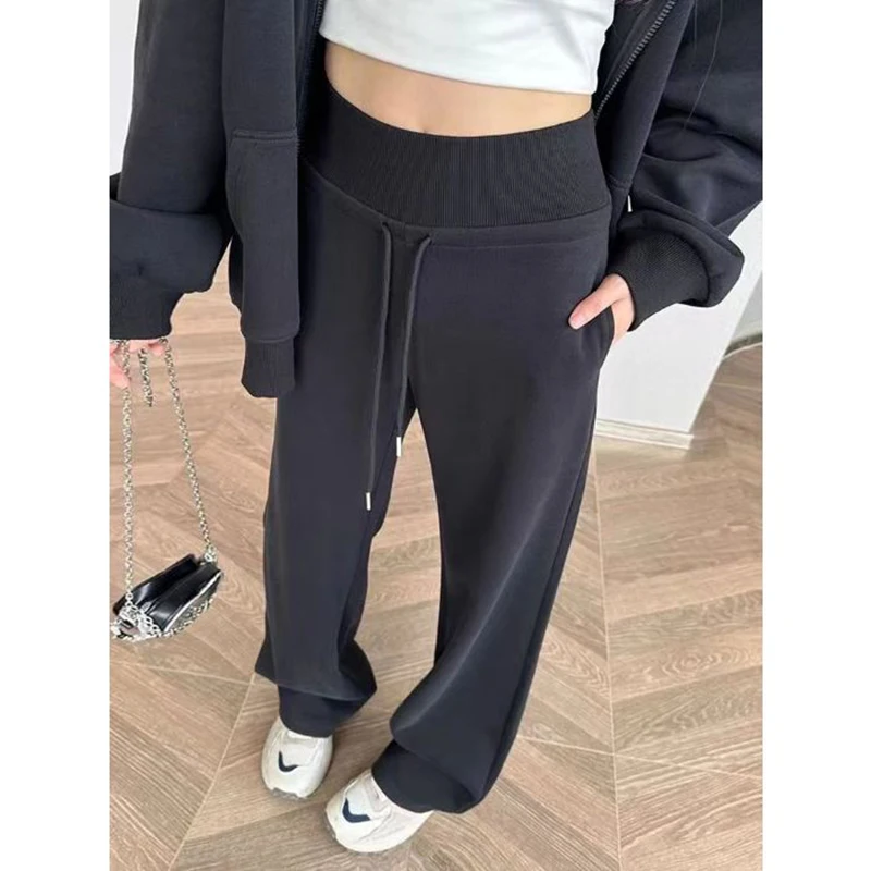 رائجة البيع النساء الكورية موضة الصلبة سراويل تقليدية الشتاء الفتيات عالية الخصر مستقيم الساق السراويل الإناث مريحة السراويل اليومية