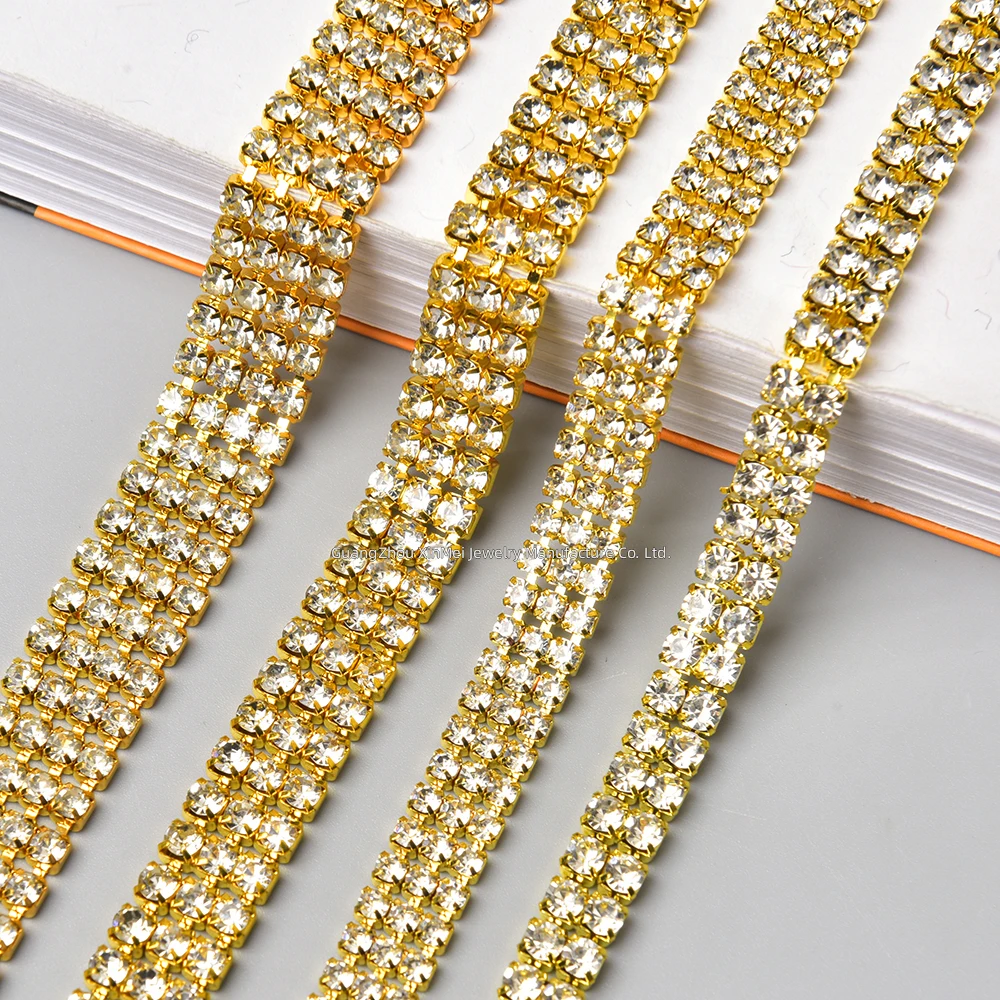 2-4 Lines Sew on Rhinestone Trim Ribbon Shiny Glass Strass Cup Chain for DIY Dance Clothing Wedding Dress Shoe Hat Decoration