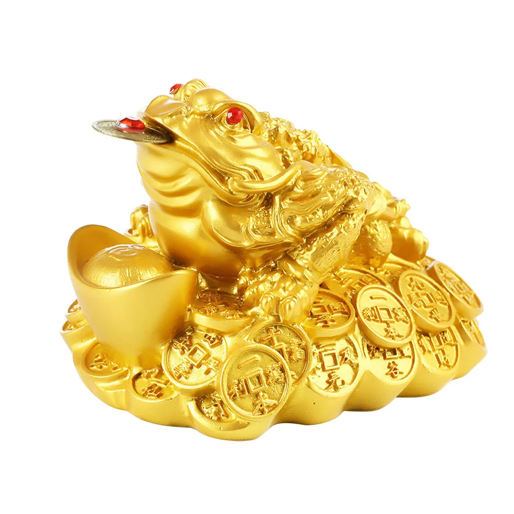 Exquisite Resin Golden Toad Sculpture Stable Nonbreakable Fortune Frog Decor for Home Office Restaurant Feng Shui Blessing