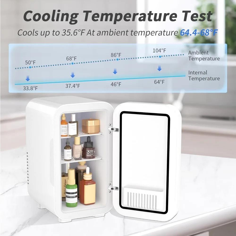 Innovatives Design – Weißer Mini-Kühlschrank, 6 Liter/8 Dosen, 110 V AC/DC, tragbare thermoelektrische Kühler-Kühlschränke für Schlafzimmer, Hautpflege