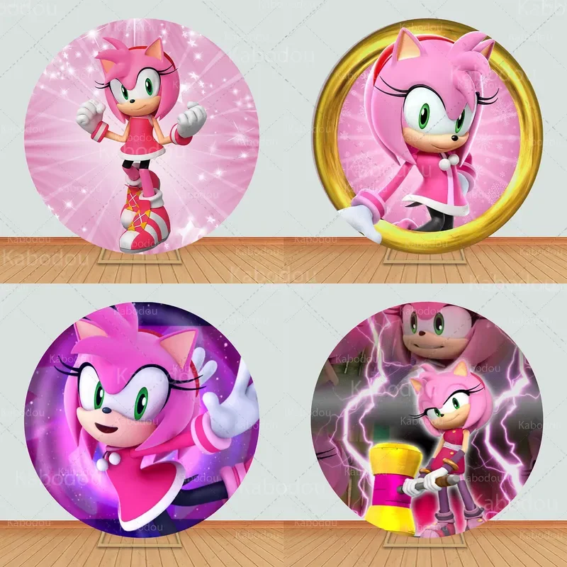 Sonic Pink Round Backdrop Girls Birthday Party Decoration Baby Shower Circle Photography Background Poster Studio Prop