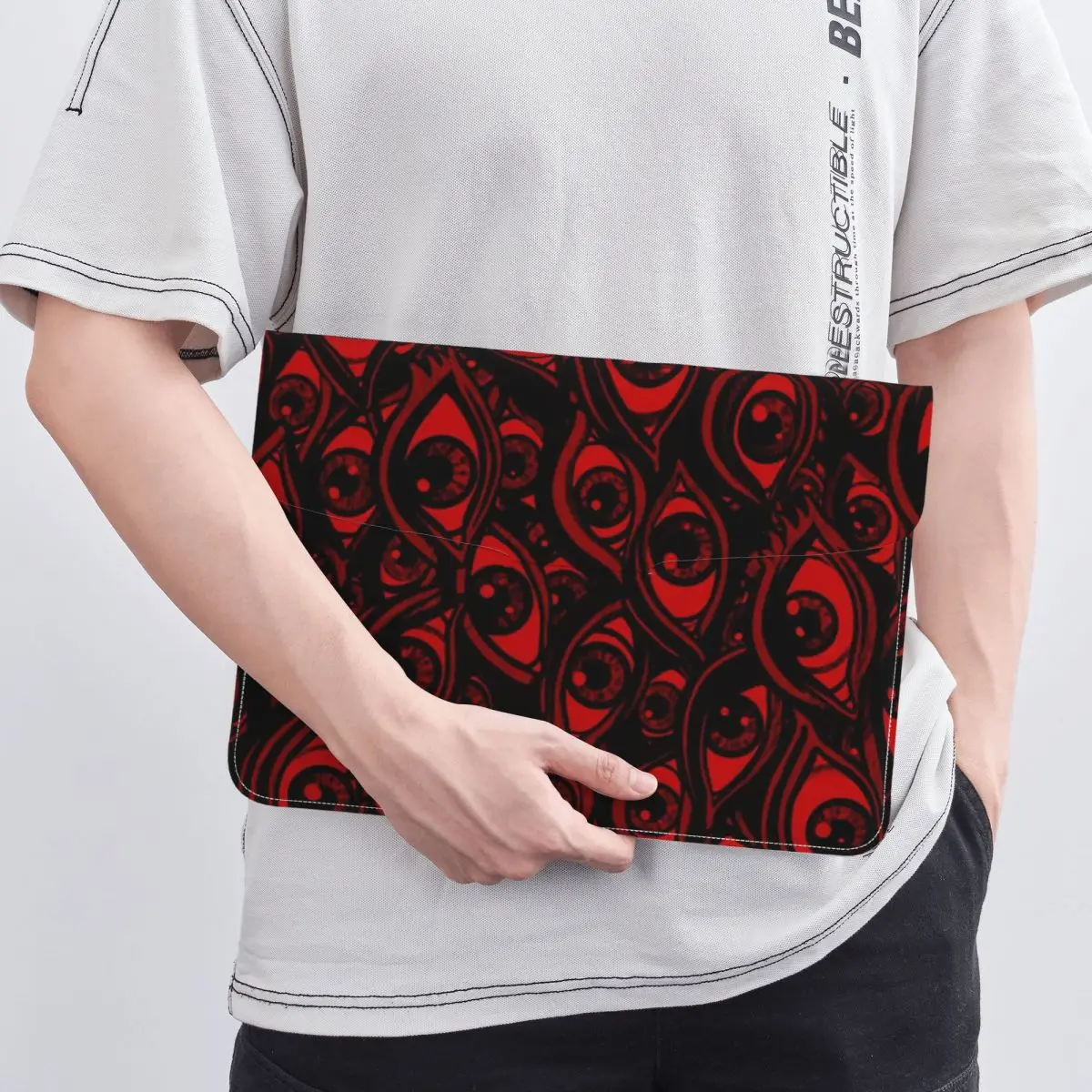 Dark Mysterious Eye Print PU Leather Horizontal Laptop Sleeve Shockproof Soft Lining Notebook Case 13 Inch