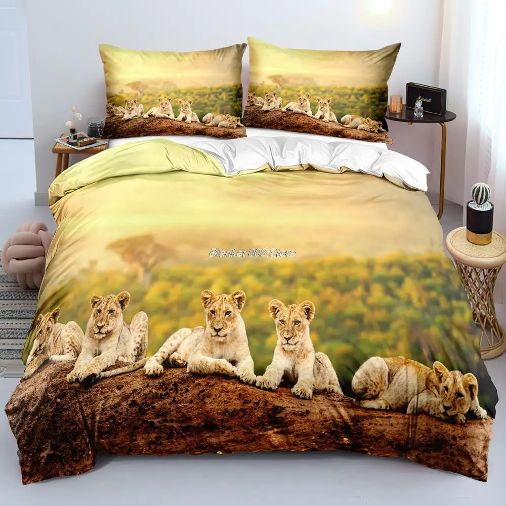 3D Lion Quilt Cover Sets Black Linens Bed Pillow Shams King Queen Super King Twin Double Full Size 180*200cm Animal Home Textile