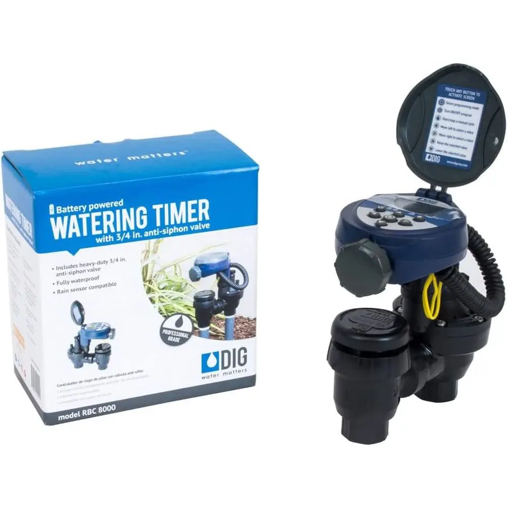 

8000 Battery-Powered Irrigation Controller with 3/4 Anti-Siphon for Sprinklers and Drip Systems