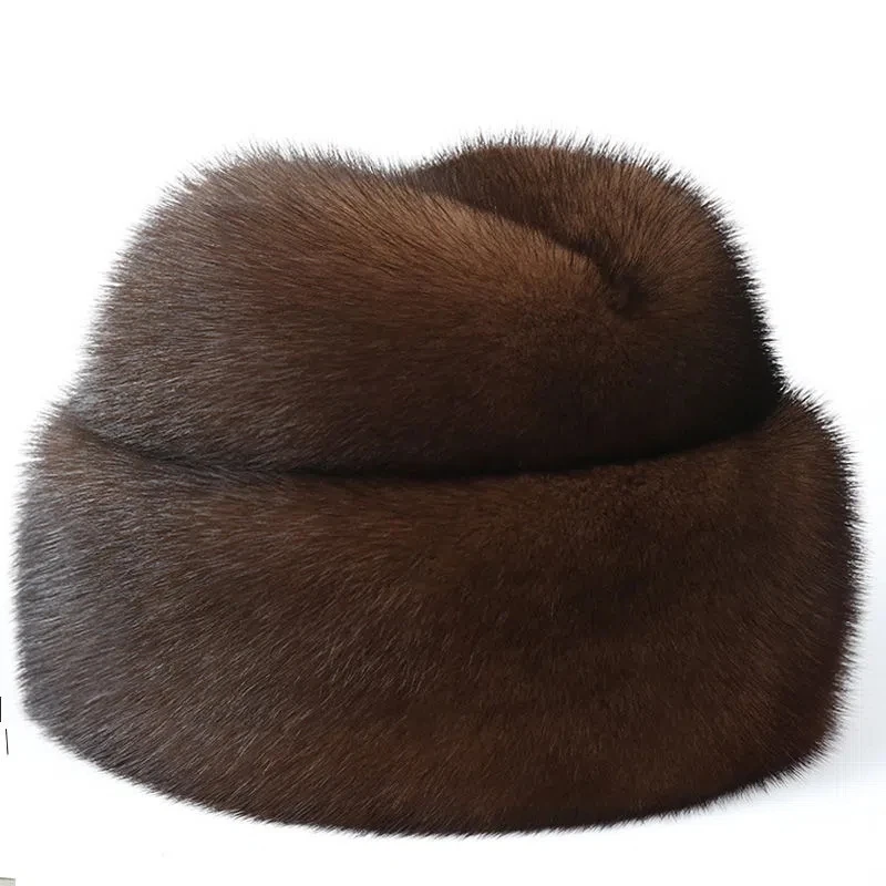 New Sale Luxury Winter Man Top Real Mink Fur Bomber Hat Male Genuine Marten Head Warm Black/Brown Caps Best Gift For Dad Gorras