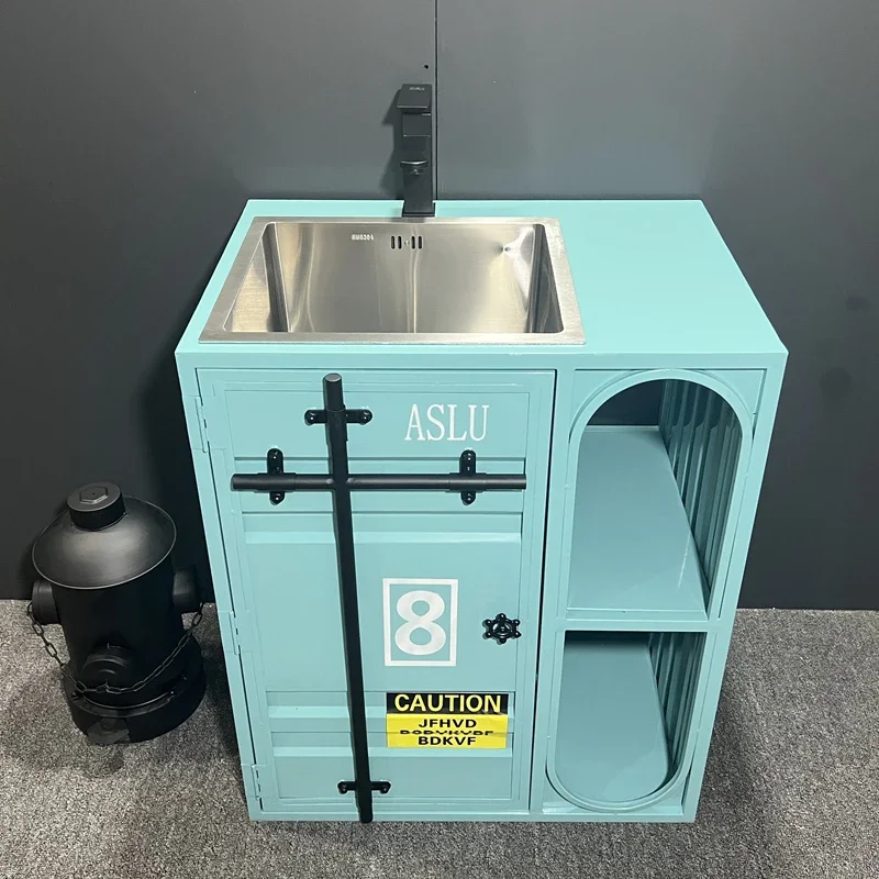 

ZF Industrial Style Stainless Steel Wash Basin Basin Container Washbasin Retro Simple Floor Type