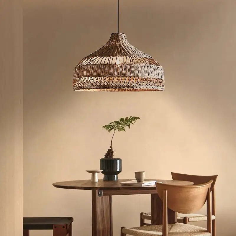 Rattan Weaving LED Pendant Light Japanese Wabi Sabi Hanging Lamps Tea Room Homestay Cafe Bedroom