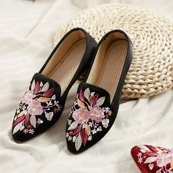 New Autumn Slippers Velvet Coating Cotton Fabric Women's Pointed Toe Flats Mules Comfortable Slipper for Ladies Embroidered Shoe
