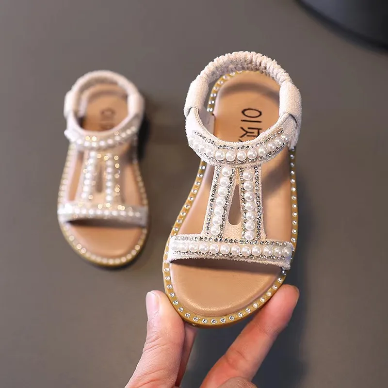 Rosa Oro Argento Scarpe da bambina Sandali per bambini Bambini fondo morbido Strass Scarpe da principessa Scarpe da spiaggia fille chaussure 12M-6T