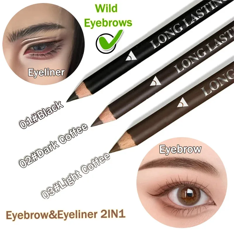 3-farbiger, langlebiger, schwarzbrauner Augenbrauen- und Eyeliner-Stift, wasserdicht, schweißfest, halo-sicher, Holzstange, Liner, Kosmetikstift, 1/3 Stück