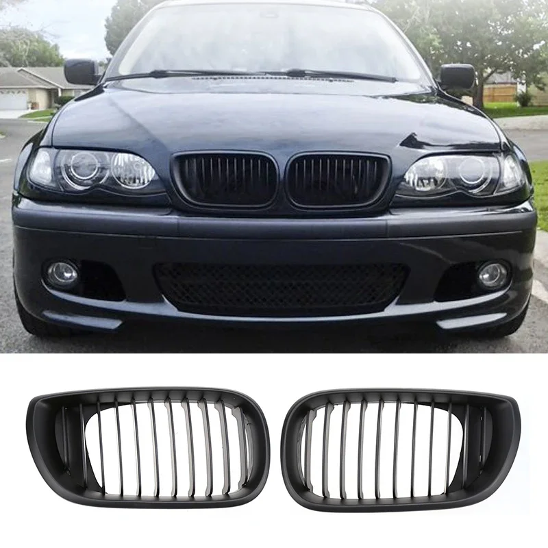 

Matte Black Racing Grills Front Kidney Double Slat Grill Grille For BMW E46 4 Door 4D 3 Series 2002 2003 2004 2005 Accessories