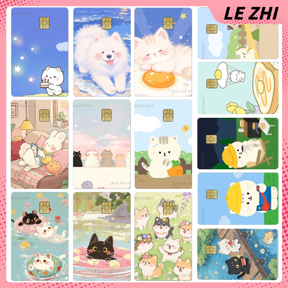 

1Pc Kawaii Animals Shining Rainbow Love Star Skin Sticker Cartoon Cute Cats Dogs Pvc Bank Card Credit Debit Card Party Sticker