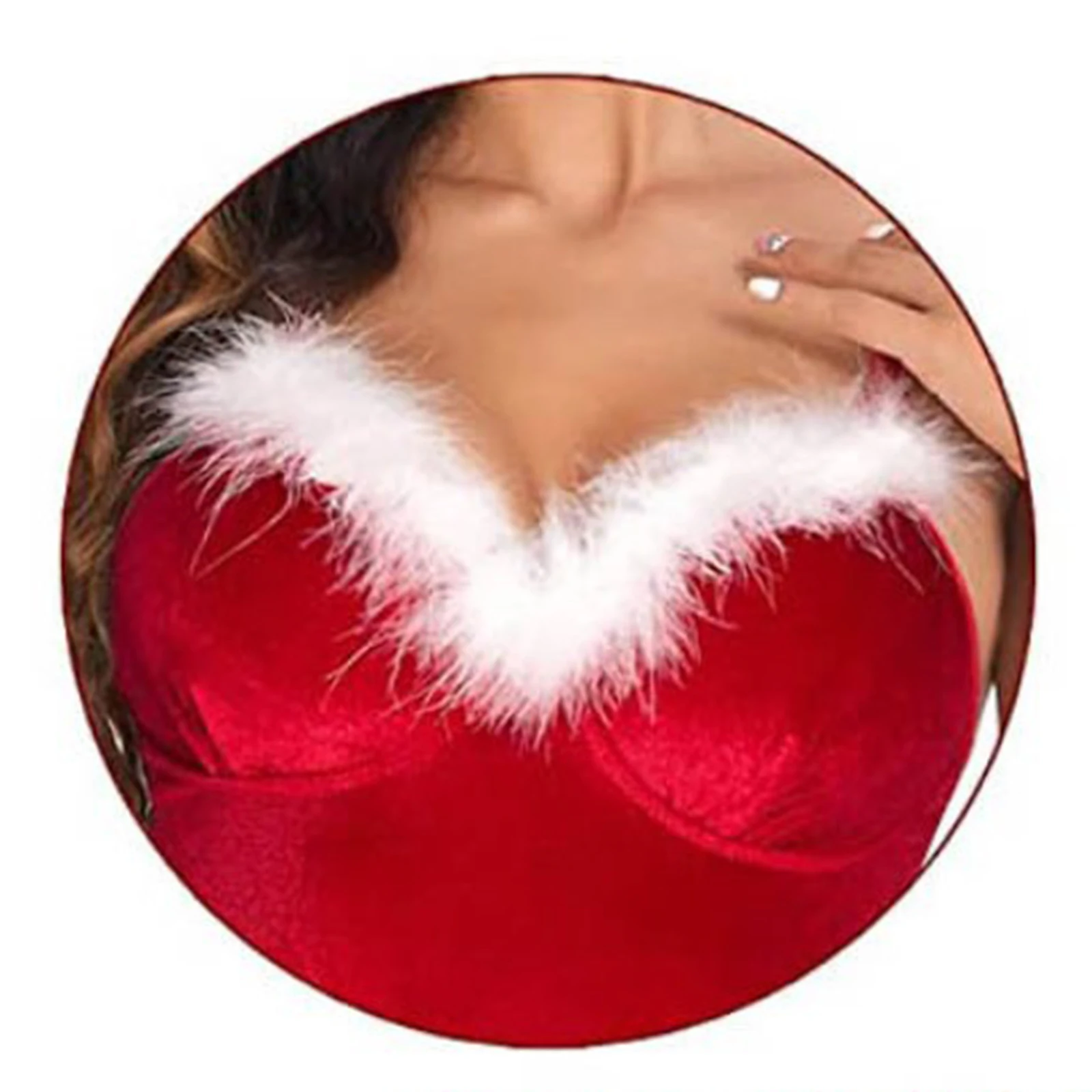 Women Sexy Christmas Cosplay Santa Claus Costume Carnival Theme Party Plush Feather Trim Velvet Dress Leotard Pole Dance Clubear