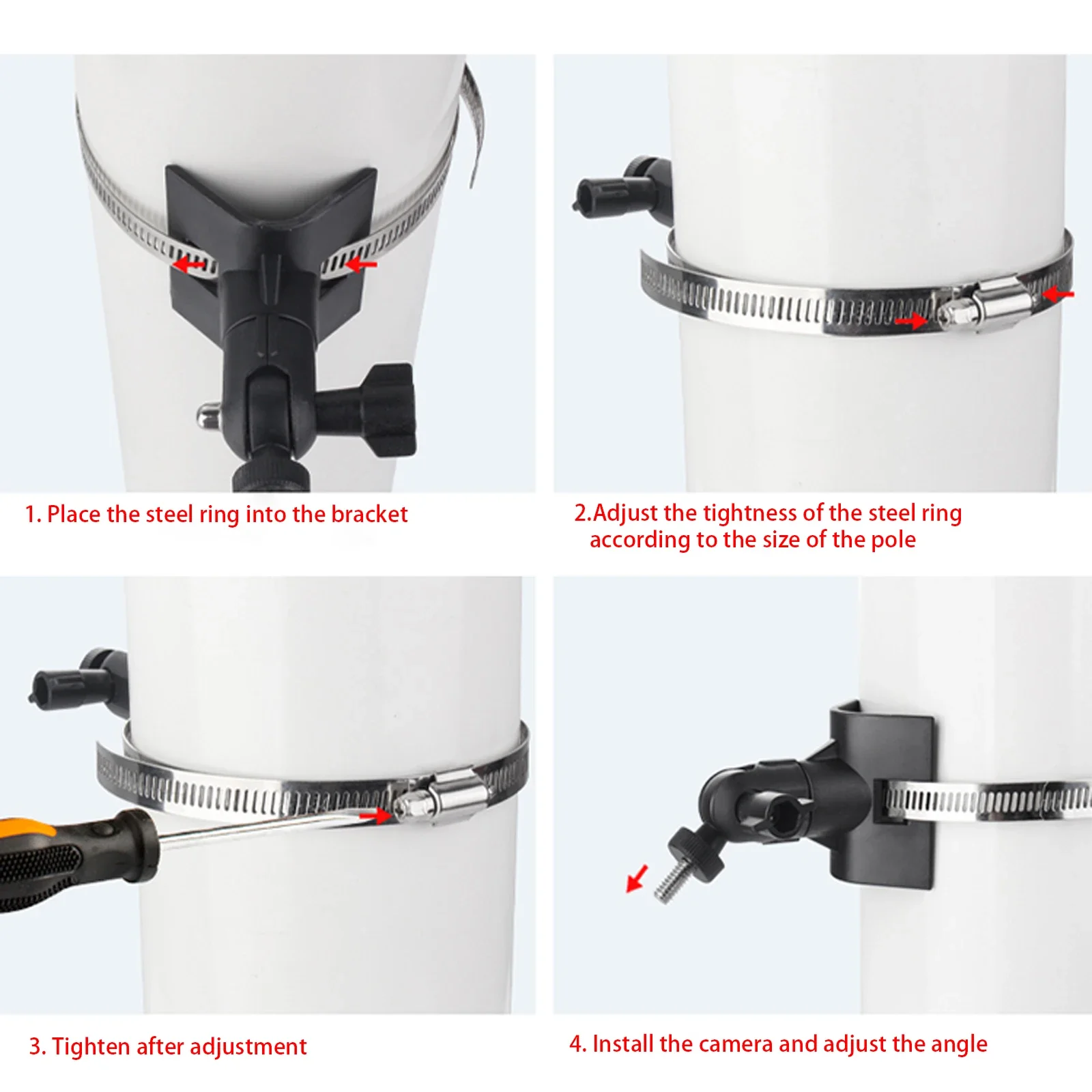 Imagem -04 - Aro de Fixação de Mangueira Ajustável Inoxidável Postes Suporte de Montagem para Arlo Pro go Eufycam e 2c 2c Pro Pro E20 E40 Preto