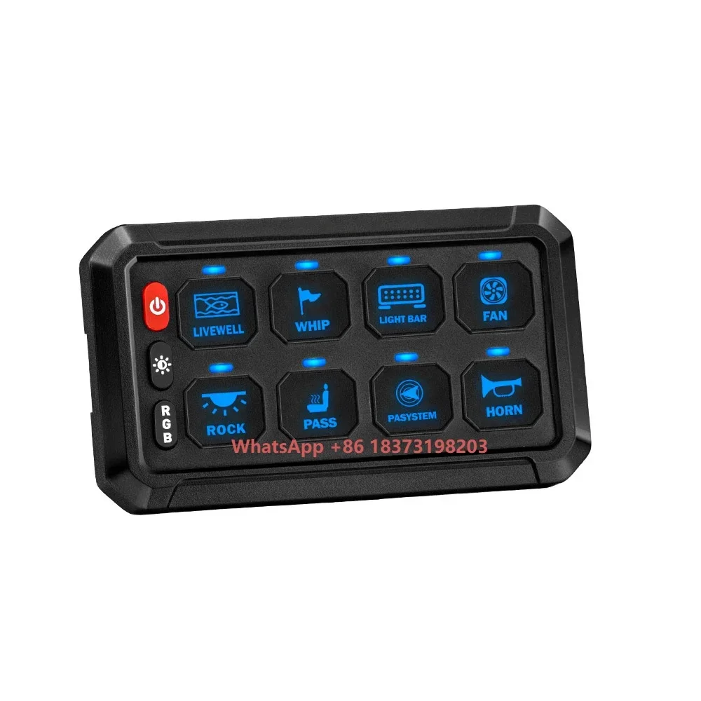 DC 12v 24v Universal Auto Marine Car Truck Rv Trailer Ip65 Waterproof Blue-tooth Control 8 Gang Switch Panel System