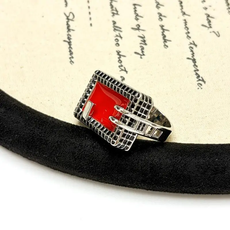 Mini Swimming Pool Shape Ring Enamel Grid Square Finger Ring Sweet Cool Y2K Exaggerated Girl Ring Party Fashion Jewelry Gift