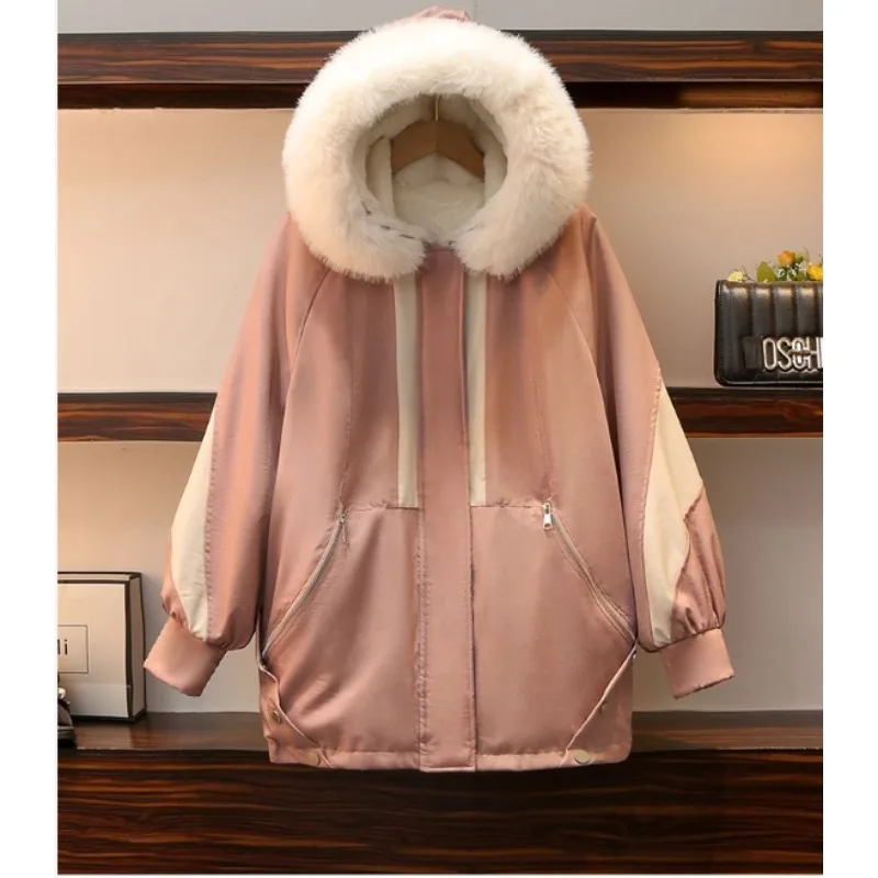 2025 Winter Cotton Dress Women Large Fur Collar Mid Length Thickened Winter Clothes Women Coat Women Winter Jacket