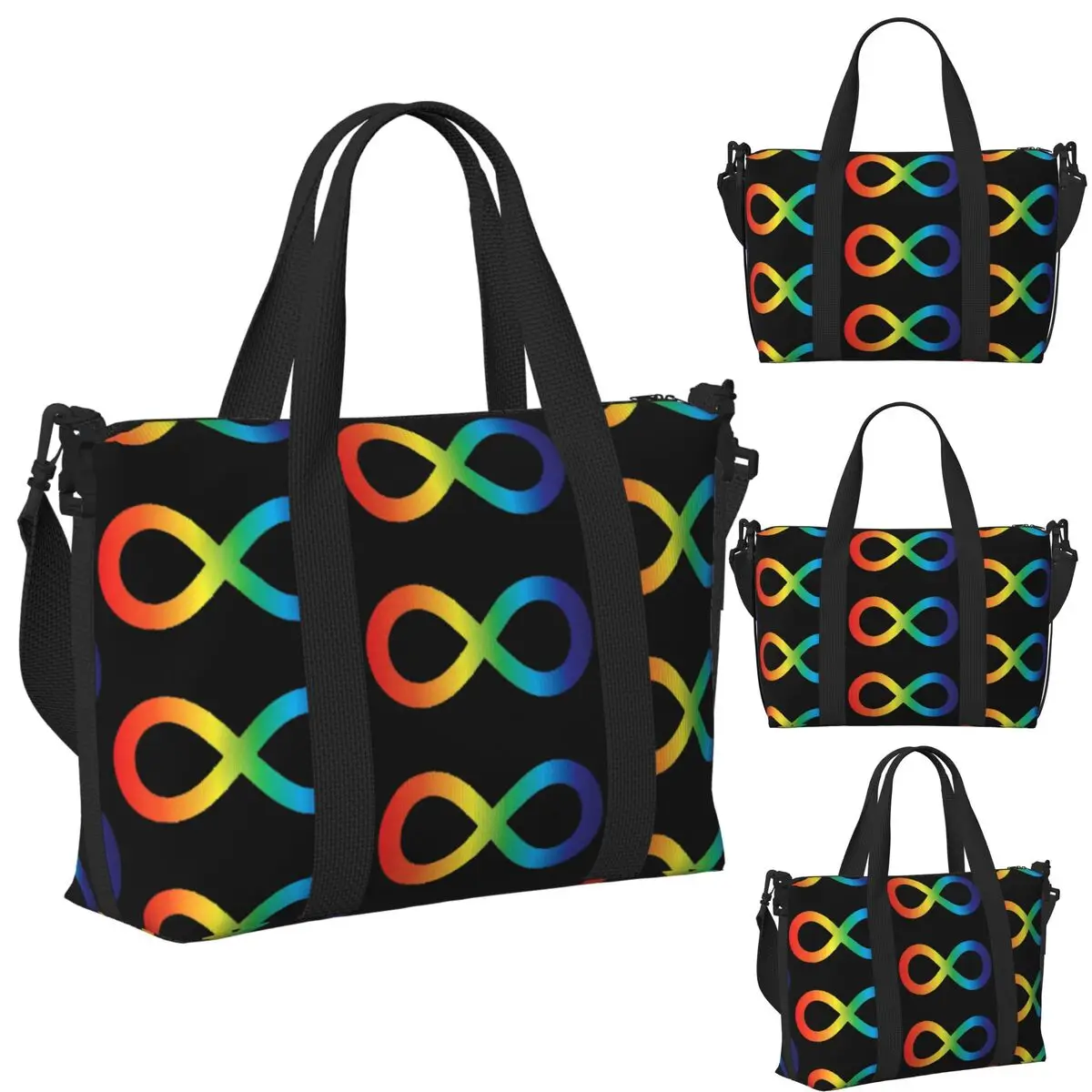 

Rainbow Infinity Autism Acceptance Embrace Neurodiversity Awareness Beach Travel Bag Tote Bag Women Shopping Duffle Shoulder Bag