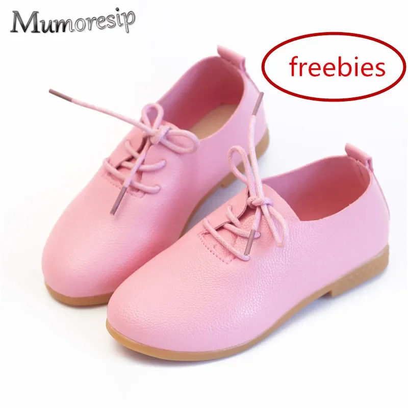 Mumoresip 2022 Hot Sale Spring Summer Girls Shoes Soft PU Leather Casual Flats For Toddlers Big Kids Lace-up Children Sneakers