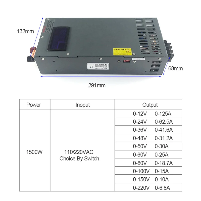 Imagem -03 - Fonte de Alimentação Comutada com Displayer Tensão e Corrente dc Ajustável 1500w 024v 36v 48v 60v 70v 80v 90v 110v 220v 300v 350v