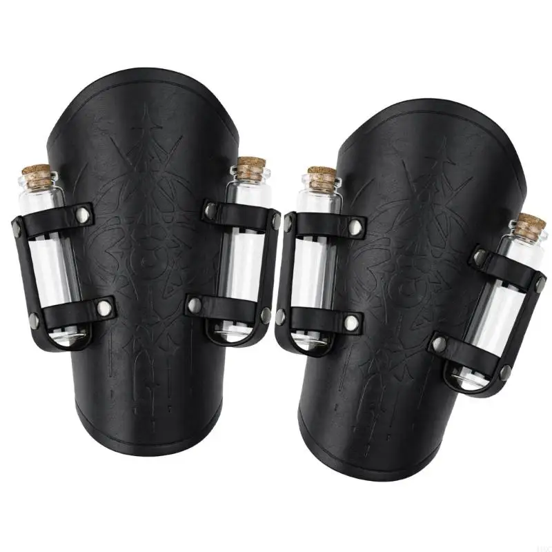 2025 ใหม่ยุคกลางนูน Alchemies แขน Bracers 4 Cork Vials,แฟนตาซี Faux หนัง Arm Guards Archer Gauntlets ของขวัญ