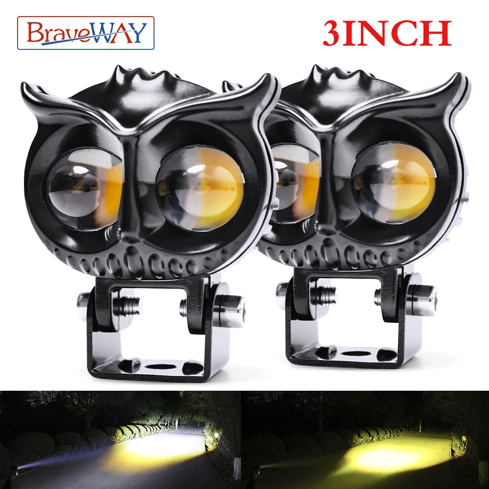 Braveway 3inch LED Work Lights 12V 24V Fog Lights 3000K 6000K White Yellow Hi/Lo Beam Driving Lamps for ATV Motorcycle Car Truck