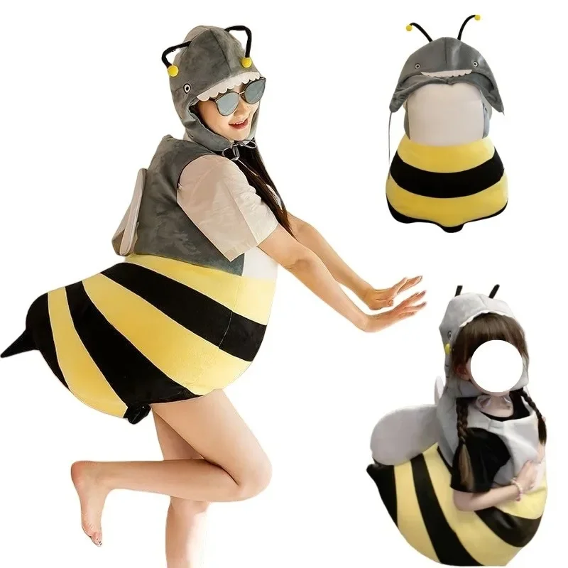 costume-de-cosplay-d'abeille-et-de-requin-pour-garcons-et-filles-poupee-a-rayures-sans-manches-avec-chapeau-et-ailes-ensemble-amusant-de-vetements-d'animaux-tenue-de-jeu-de-role-pour-halloween