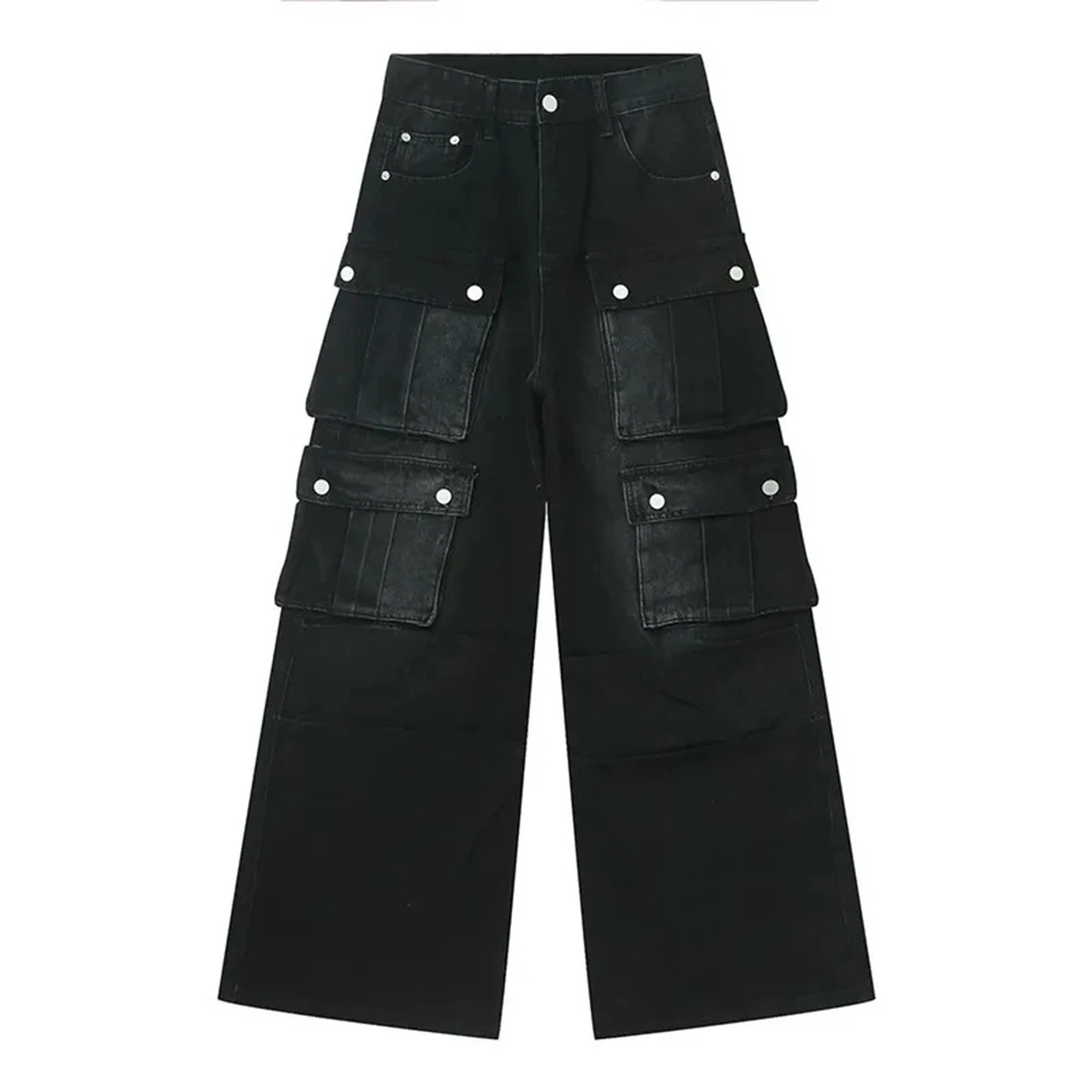 Men Jeans Cargo Workwear Multi-Pocket Casual Pants Streetwear Fashion Trend Versatile Youth Campus Wide-Leg Pants Men'S Clothing