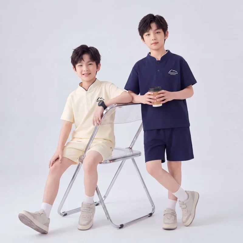 1-10Yrs Kids Boys 2PCS Clothes Set RAISE Summer Children Boys V-collar Short Sleeves Suits Loose Thin Toddler Boys Shorts Outfit