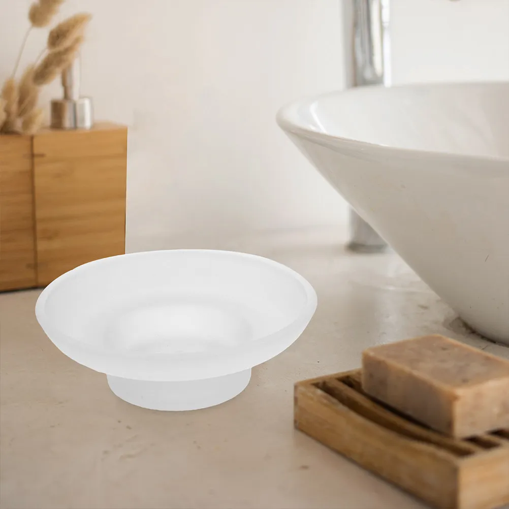 

Transparent Round Glass Soap Dish for Bathroom Kitchen Countertops Elegant Soap Bar Holder Nonslip Base Easy to Clean