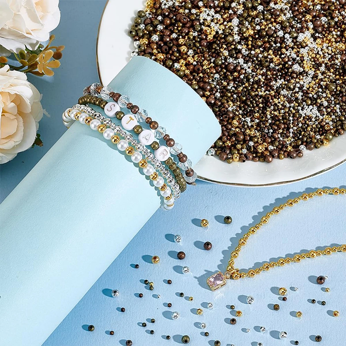 ลูกปัดเหล็กเจาะรูปลายคริม 2.4-6มม. สำหรับทำเครื่องประดับDIY (สร้อยข้อมือ, สร้อยคอ) - 100-1000 ชิ้นต่อการสั่งซื้อ