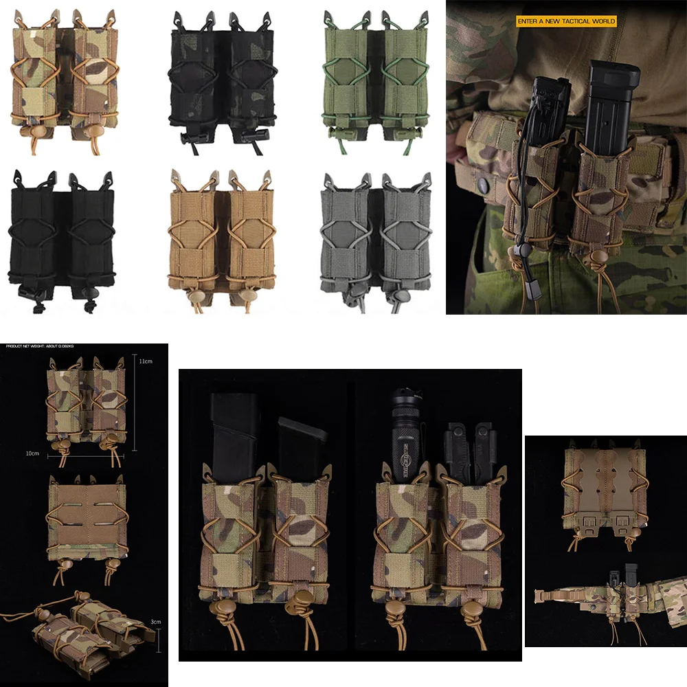 Tactical 9mm Double Stack Magazine Pouch MOLLE Pistol Flashlight Torch Holder Hunting Knife Hunting Gear Belt Accessories