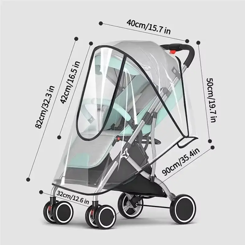 DT15 Stroller Rain Cover, Transparent EVA Weather Wind Sun Shield, Breathable Stroller Raincoat for Baby, Zipper Type