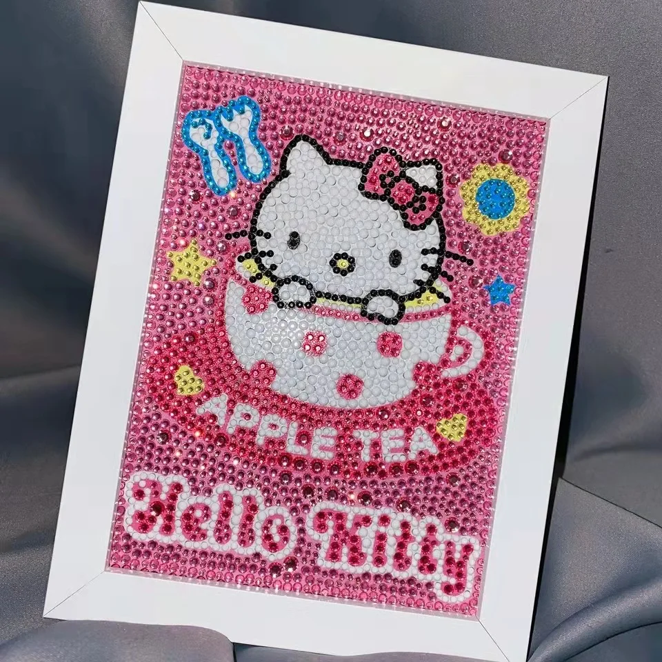 Pełny diamentowy kryształowy diamentowy obraz Hello Kitty Sanrio dziecięca kreskówka Diy wklej obraz punktowy wiertło kryształowa dekoracja