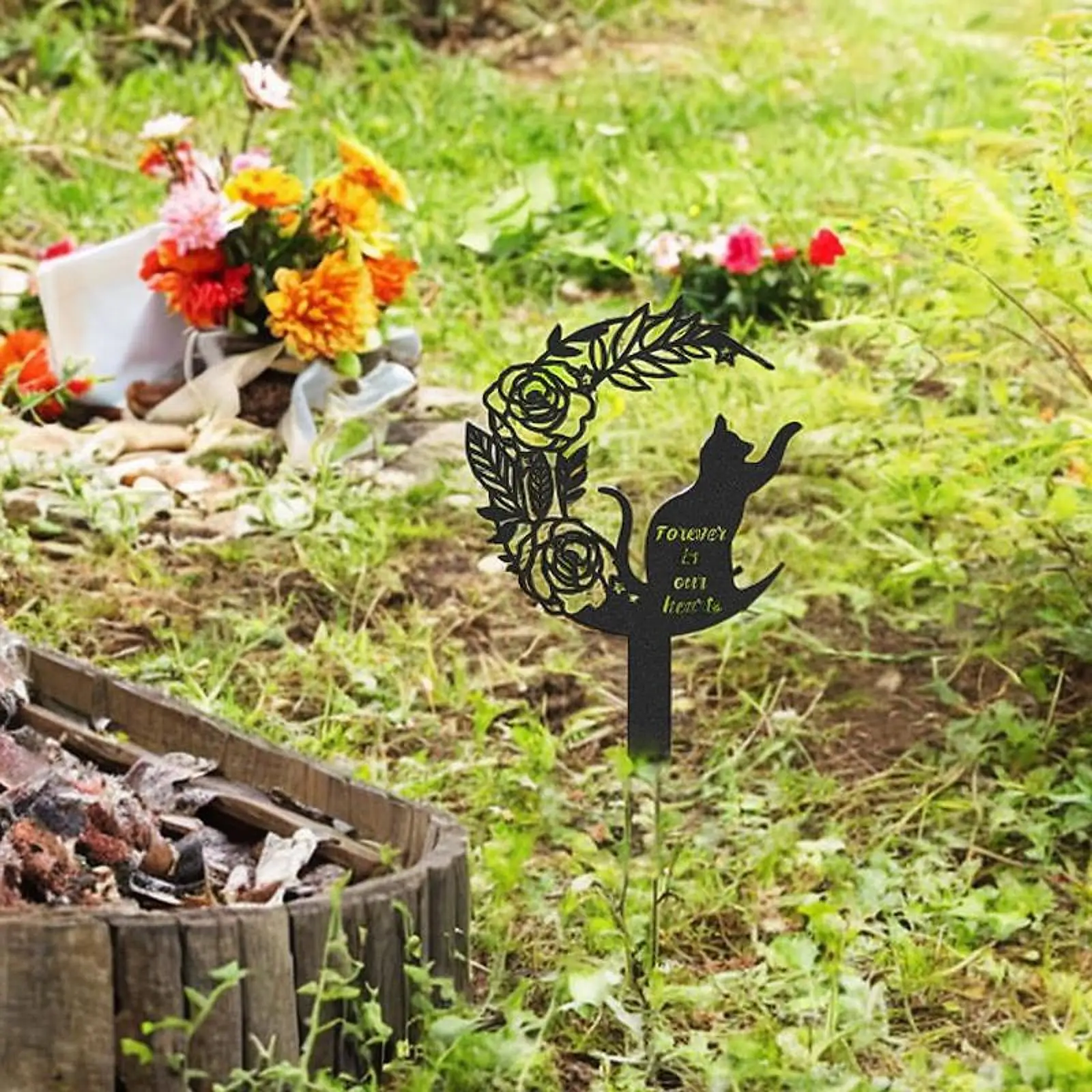 Cat Memorial Garden Stake Silhouette Statue Cemetery Grave Plaque Stake Gravesides Burial Stake for Garden Owner