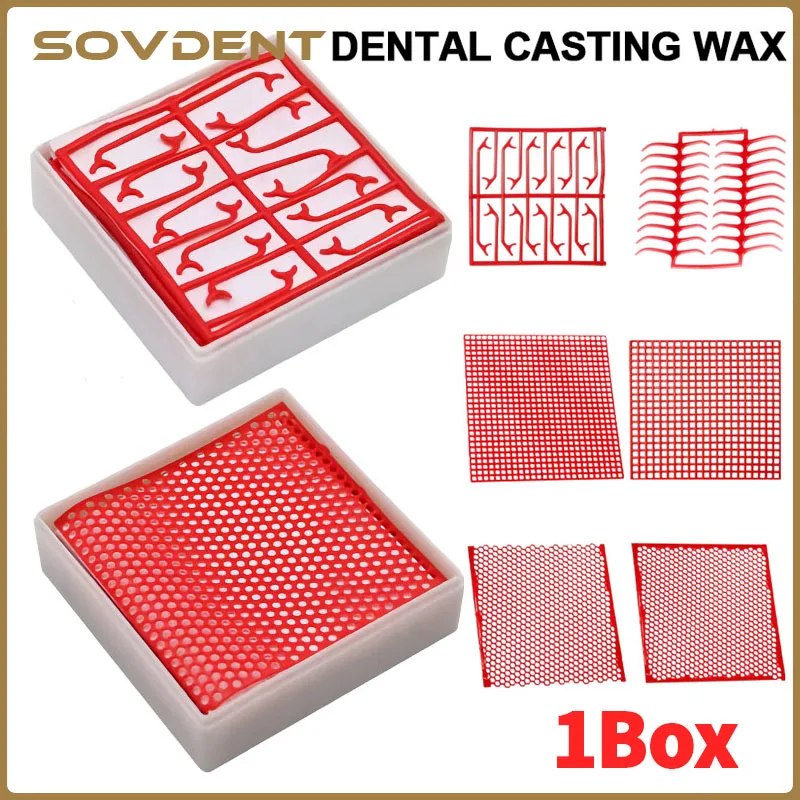 1Box Dental Lab Wax Mesh Square Grid Round Hole Shape Wax Sheet Dental Technicians For Cast Metal Partial Design Dental Material