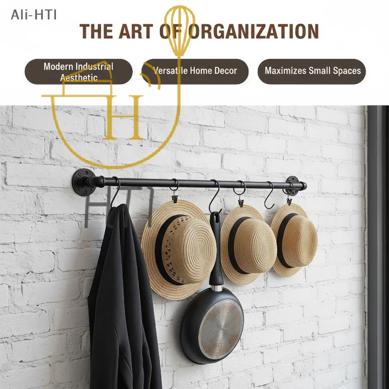 Wall Mounted Metal Coffee Cup Holder 6 Hooks Rustic Black For Kitchen Restaurant Coffee Bar