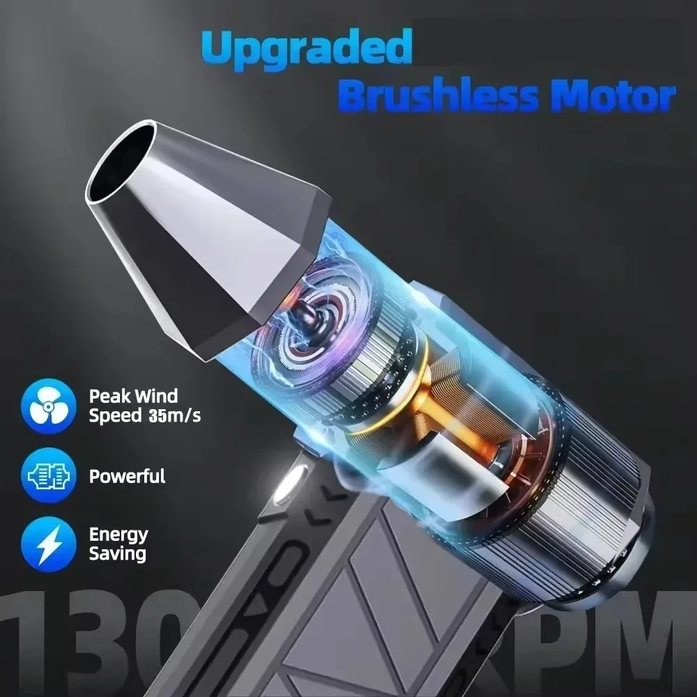 Compressed Air Duster 130000RPM High Speed Compact Design Rechargeable Cordless Air Blower with 3-Gear Turbo Fan