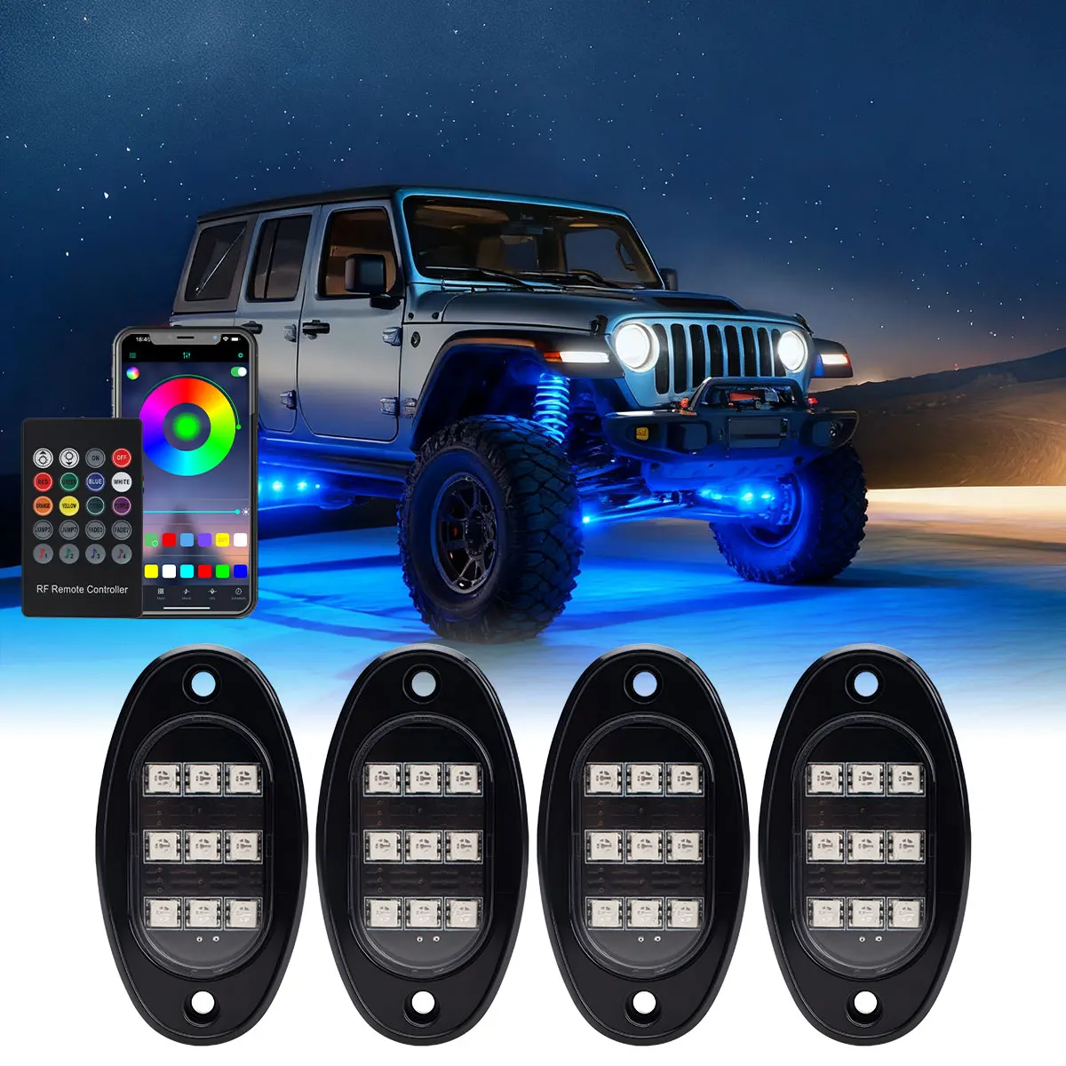 

4/8/10PCS 9 LED Car Chassis Light LED Rock Lights RGB With APP Control Car Underglow Bottom Ambient Light Off Road Jeep SUV ATV
