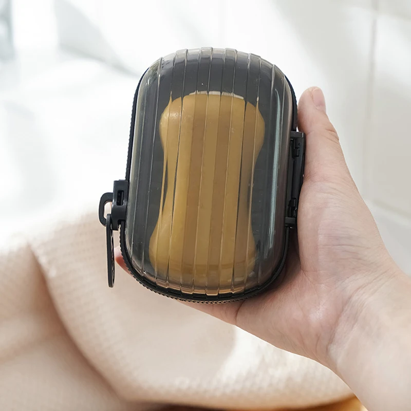 Portable Soap Dish Sealed Storage Box Waterproof Travel Home Bathroom Soap Box Zipper Design Leak Proof Soap Container