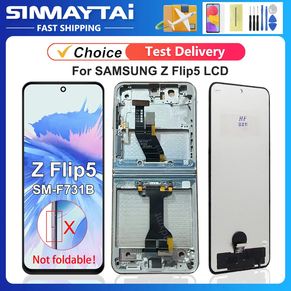 per-samsung-z-flip5-5g-testato-per-z-flip-5-sm-f731b-f731u-f731w-f731n-display-lcd-touch-screen-digitizer-assembly-di-ricambio