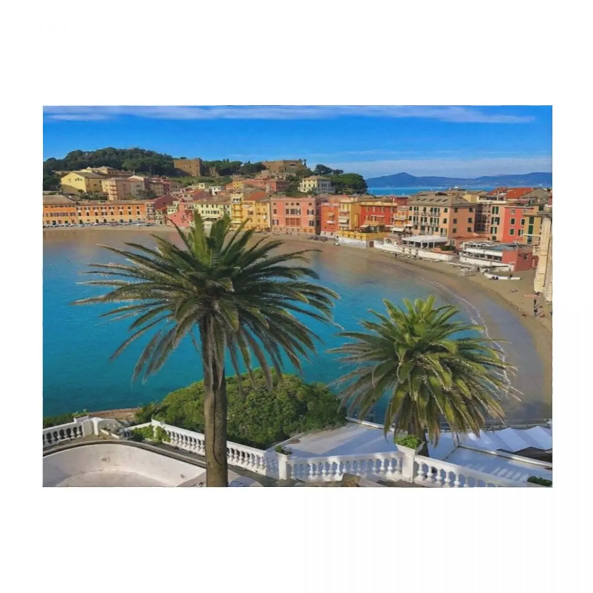 

Sestri levante beach Italy Throw Blanket Soft Plaid Travel Bed covers Softest Blankets