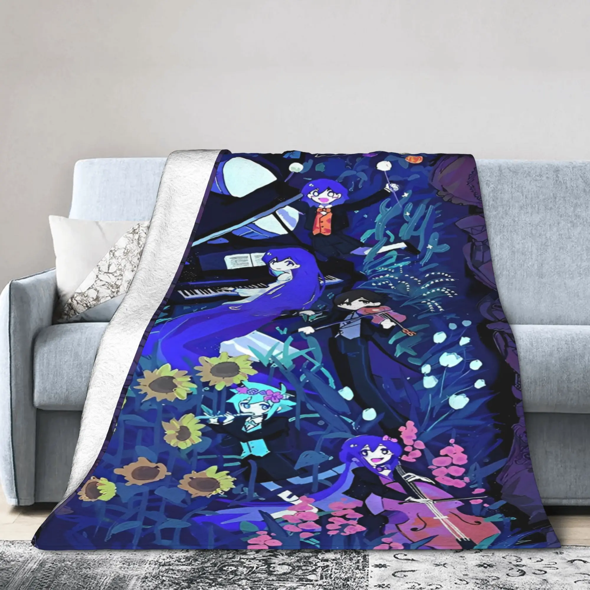 Basil Sunny Omori Game Flannel Blanket  Warm Throw Blanket for Living Room Travel Office Fluffy Bedspread Sofa Bed Cover