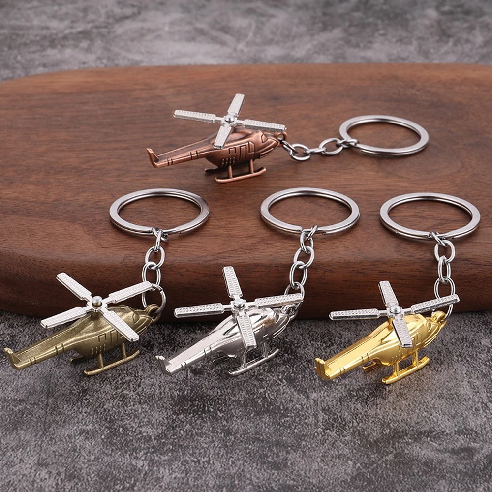 Mini 3D Rotating Helicopter Keychain Simulation Metal Airplane Key Holder For Men Bag Pendant Pilot Astronaut Souvenir Gifts