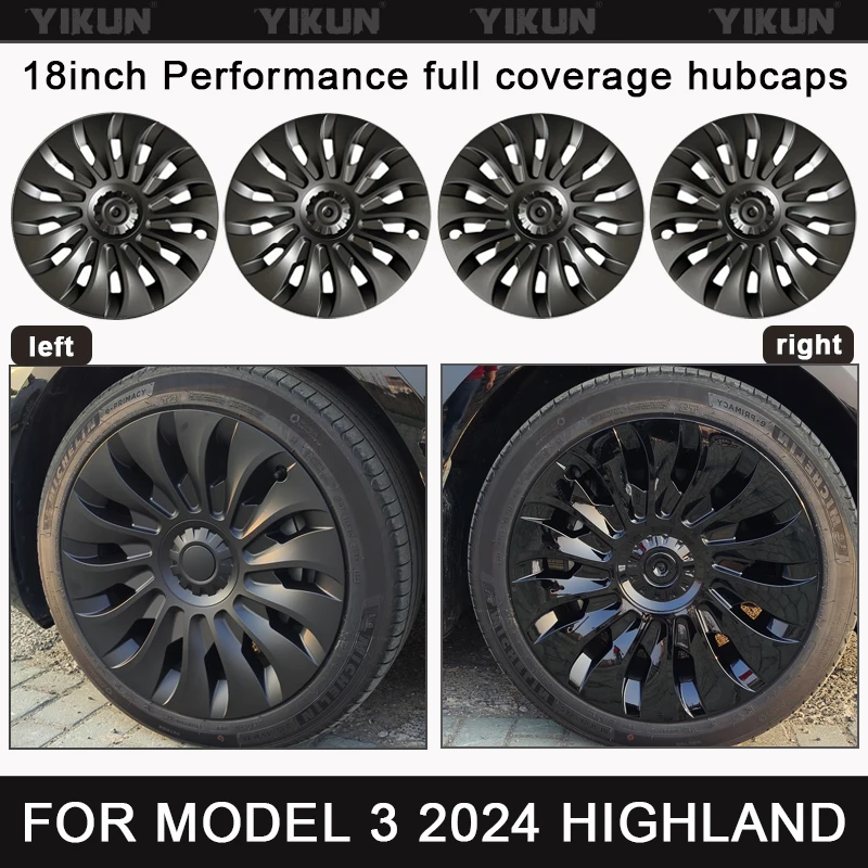 4PCS HubCap Car for Tesla Model 3 Highland 2024 18 Inch Performance Replacement Wheel Cap Automobile Full Rim Cover Accessories