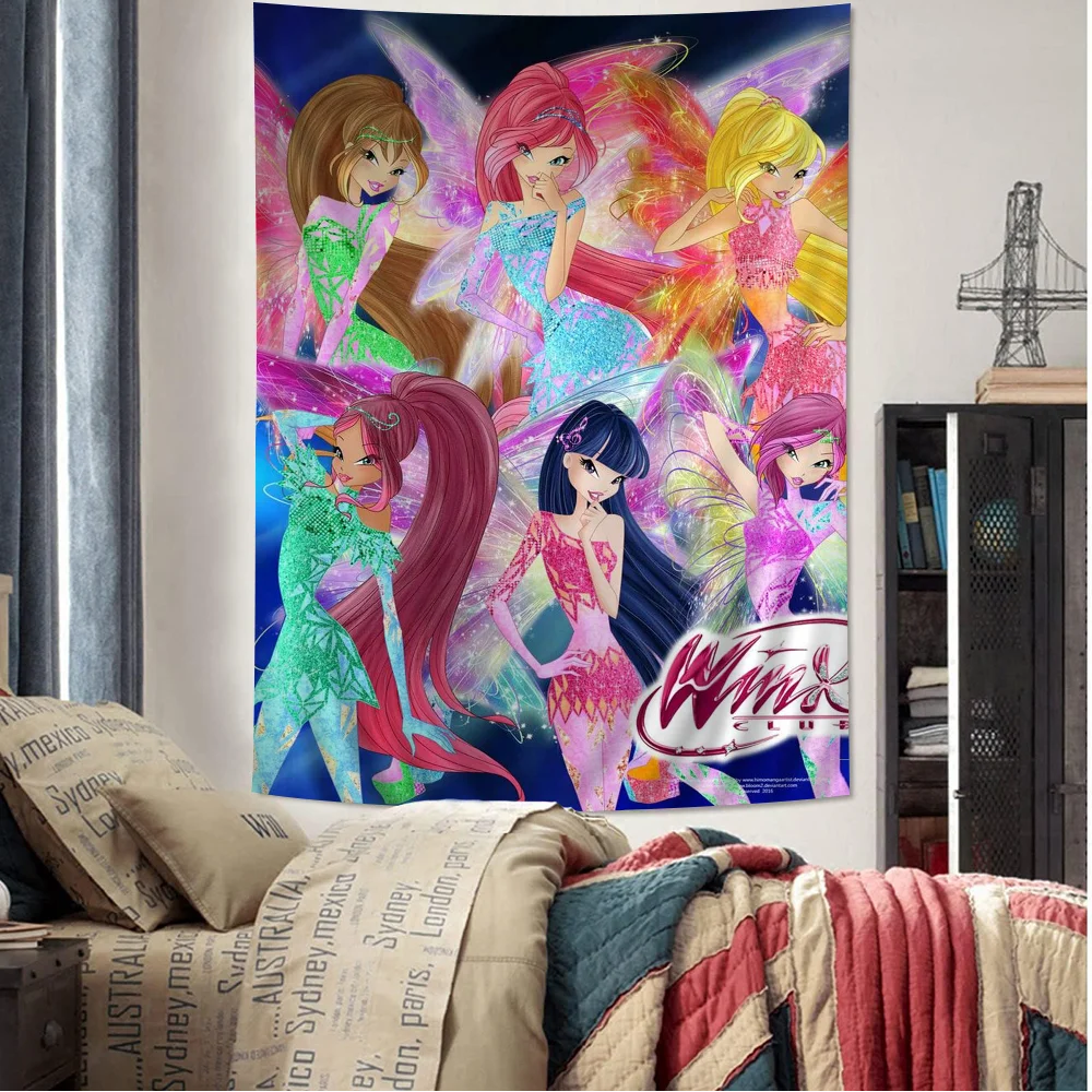 GirlS Cartoon W-Winx Printed Large Wall Tapestry Wall Hanging Decoration Household Decor Blanket