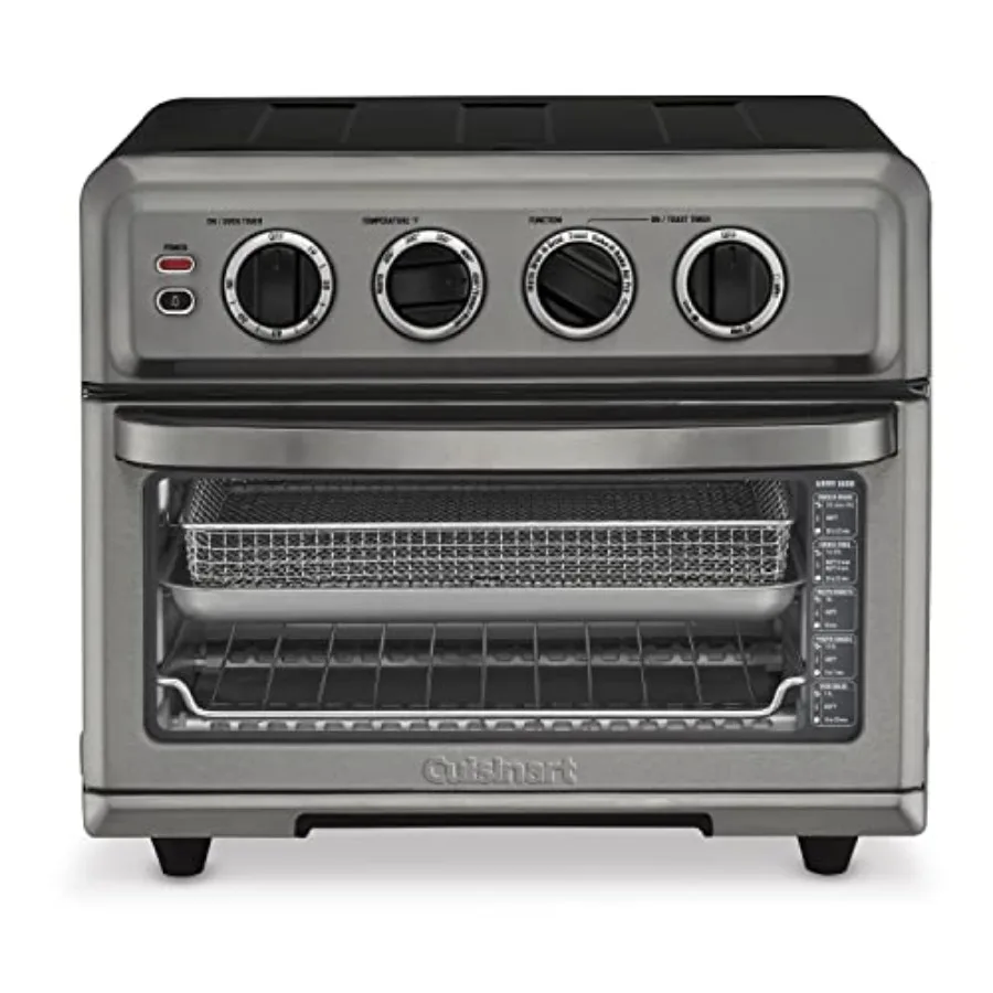 Horno Tostador con Freidora de Aire y Parrilla 1800W 8 en 1 de Gran Capacidad, Horno de Acero Inoxidable Negro con Funciones de Hornear, Convección, Asar y Broil