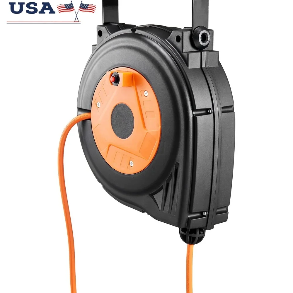 

30-футовая выдвижная катушка-удлинитель 16AWG SJTOW с автоматическим выключателем, уличный электроинструмент, гаражный кронштейн, автоматическая блокировка